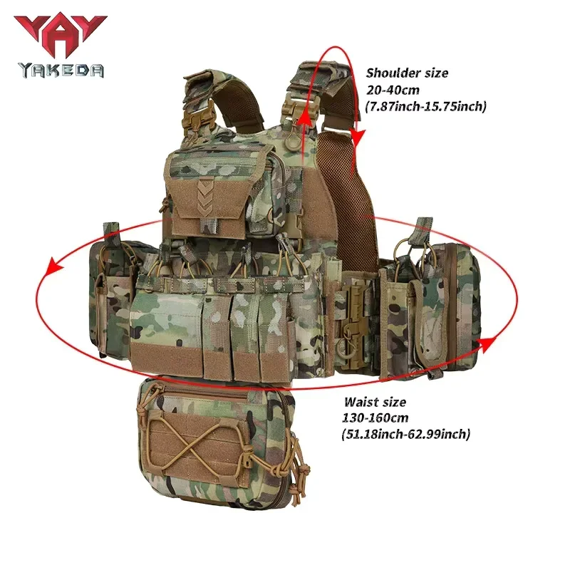 

YAKEDA tactical vest with multiple accessory packs and an expandable Molle system that can be quickly disassembled