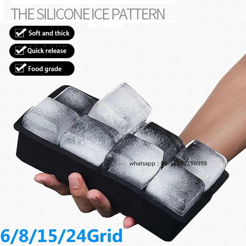 4/6/8/15 Grid Big Ice Tray Mold Giant Jumbo Large Food Grade Silicone Cube Square Tray Mold DIY  Maker  Cube Tray