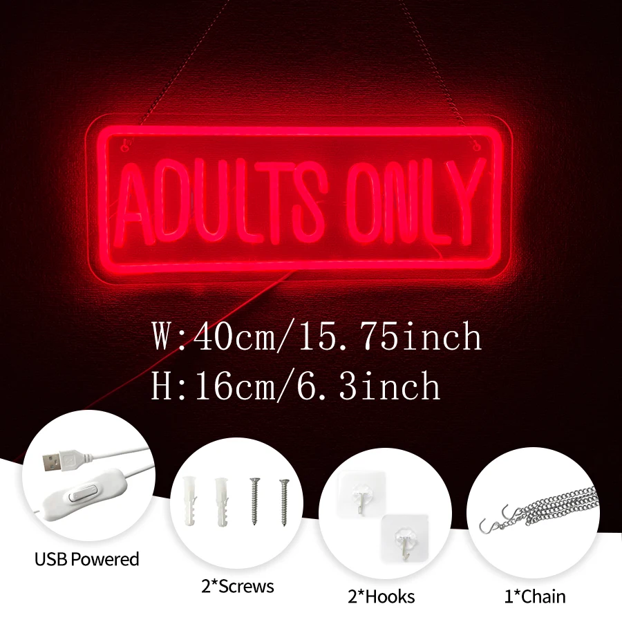 Adults Only Neon Sign, Red Led Letter Icon Wall Decor, Suitable For Bars, Club Parties, Hotels, Game Rooms, Man Cave Wall Lamps.
