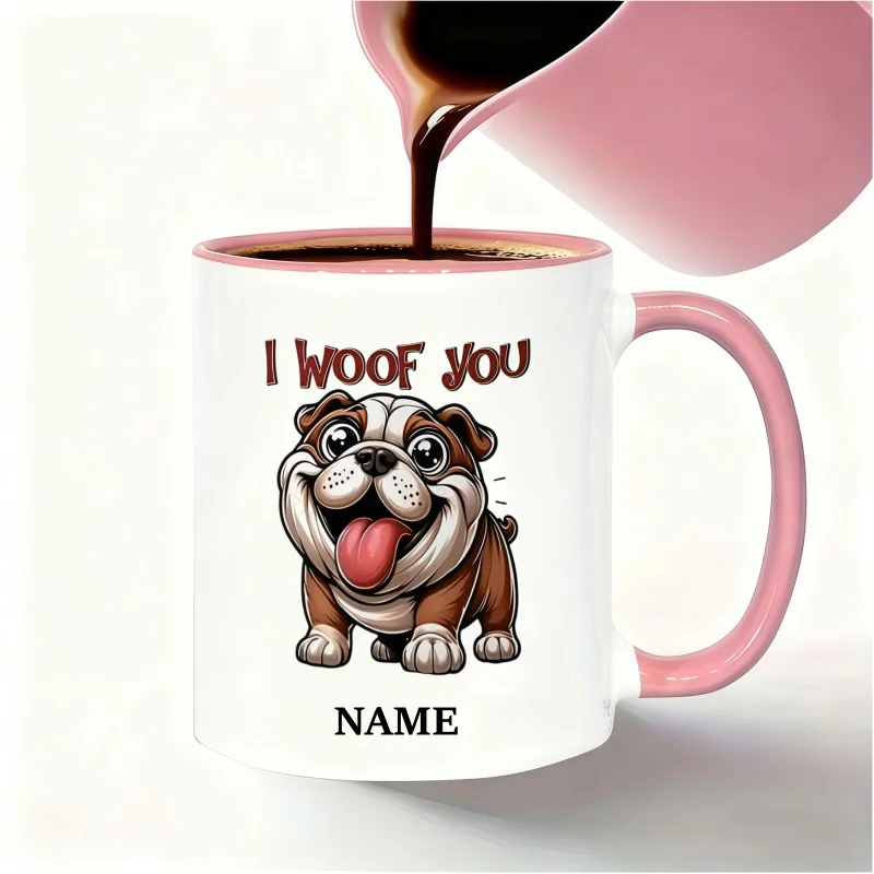 Customizable Name Mug - Adorable Cartoon English Bulldog Design with 