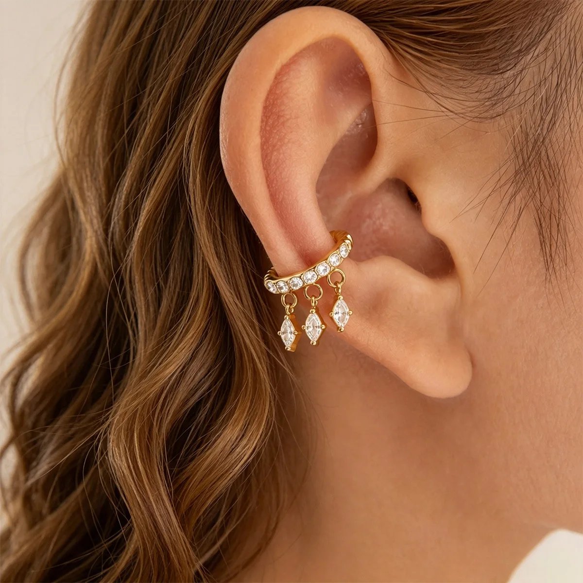 Stainless Steel Ear Cuff Earrings 18k Gold Plated Cartilage Earring Women Dainty Dangle Zircon Charm Non Pierced Clip Earrings