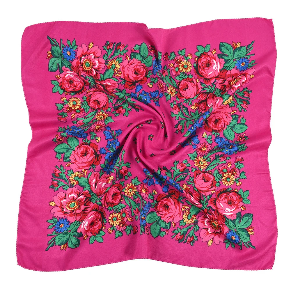 

70*70cm Luxury Flowers Square Russian Scarf Women Floral Printed Shawl Female Bandana Head Wrap Headband Scarves Handkerchief