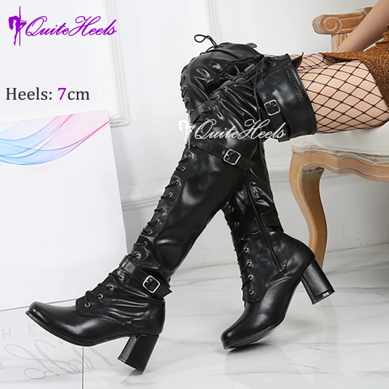 Big Size 46 Over Knee High Costumes 60s 70s Go Go Boots Stretch Shiny PU Ladies COSLAY Dress Gogo Party Dance Shoes