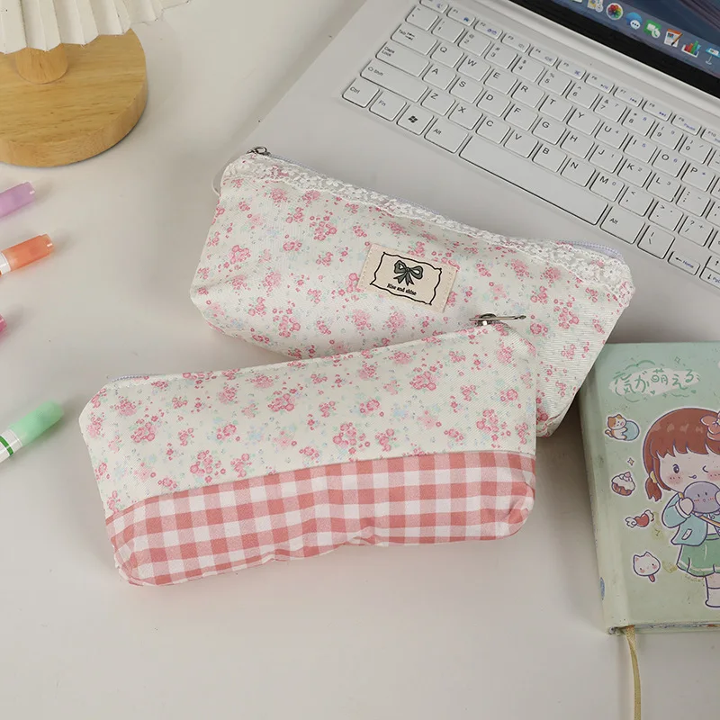 

Многофункциональная сумка для канцелярских принадлежностей, нежная кружевная сумка для ручек с цветочным принтом, кружевной пенал с цветочным принтом, большая вместительная сумка для студентов