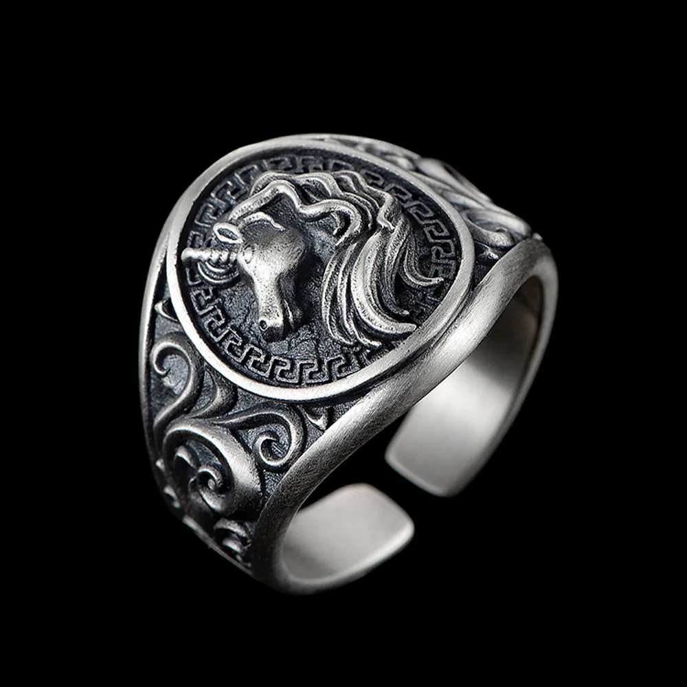 Vintage Minimalist Niche Animal Unicorn Open End Ring Men's Holiday Gift Hip Hop Goth Punk Party Banquet Jewelry Ring Jewelry