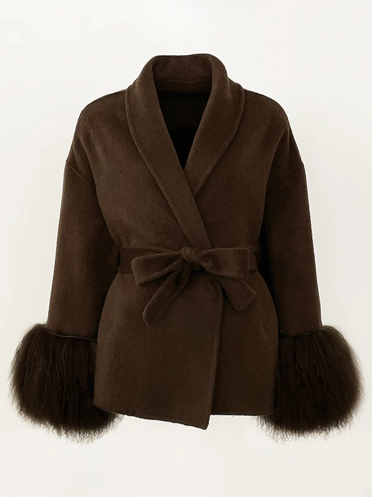 ملابس صوفية جديدة على الموضة للسيدات لعام 2025 سترة صوفية للخريف والشتاء معطف نسائي من فراء الأغنام منغوليا الطبيعية