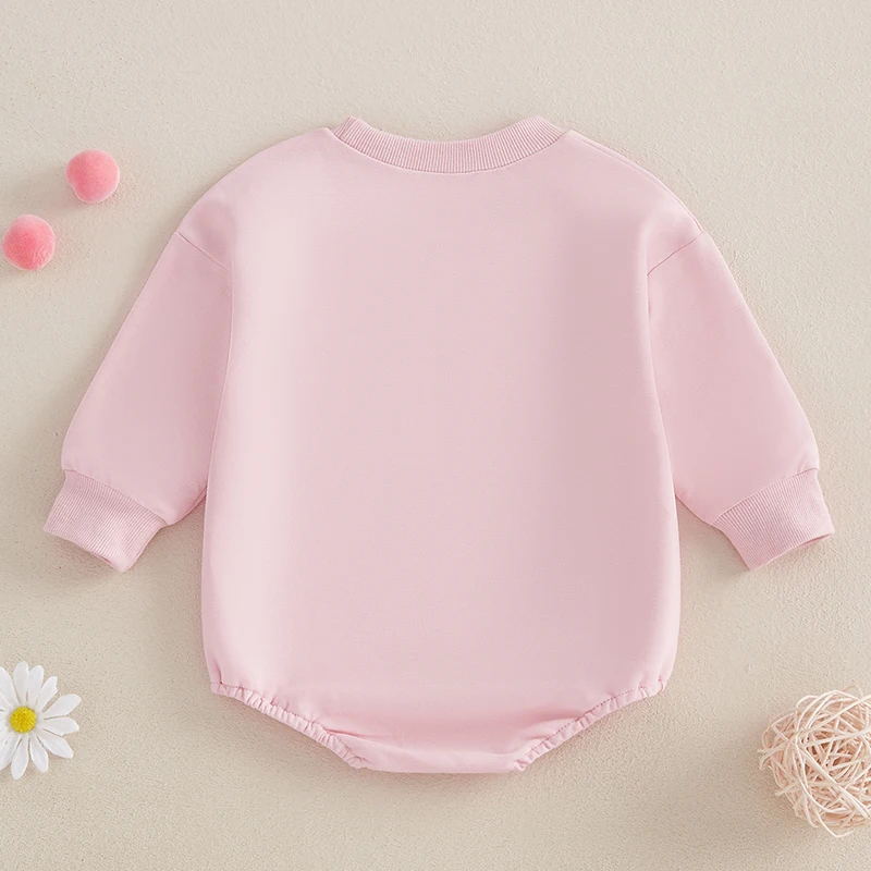 Valentines Day Baby Girl Outfit Bow Love Embroidery Long Sleeve Bubble Sweatshirt Romper Cute Fall Winter Clothes