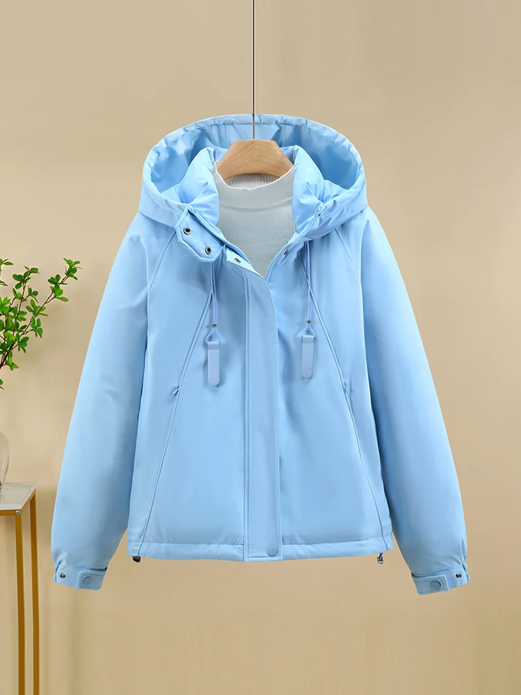 Chaqueta acolchada con capucha para mujer, abrigos informales de estilo coreano con bolsillos y cremallera, ropa acolchada de algodón gruesa y cálida de manga larga para invierno