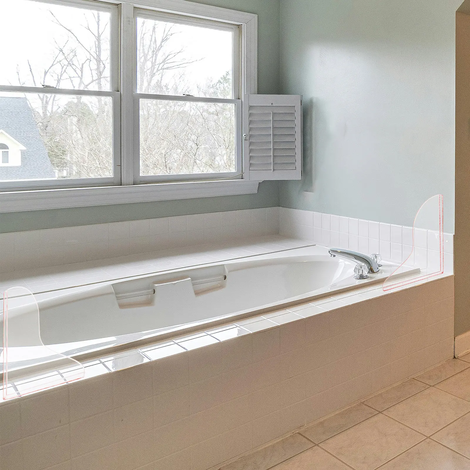 

1 Pair Large Acrylic Bathtub Splash Guard Transparent Patterned Waterproof Barrier Shower Water Blocker Splash Guard for