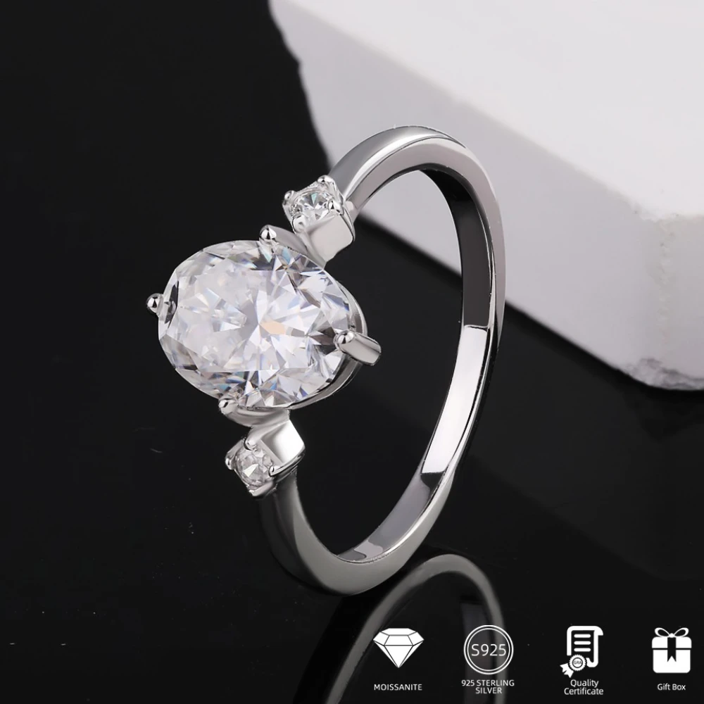 

2CT Oval Moissanite Rings Women 925 Sterling Silver Engagement Wedding Diamond Band Gifts 18K Plated Fine Jewelry GRA Certified