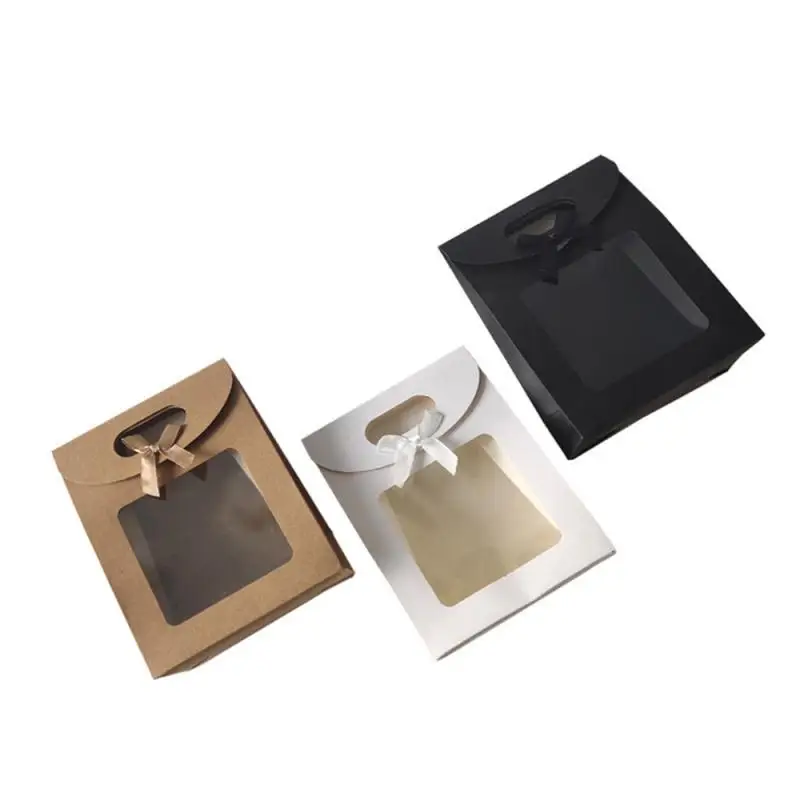 Black/White Gift Bags with Clear Window Kraft Paper Bag with handle Candy Biscuits Cake Packing Box Eid Mubarak Gift g Wholesale