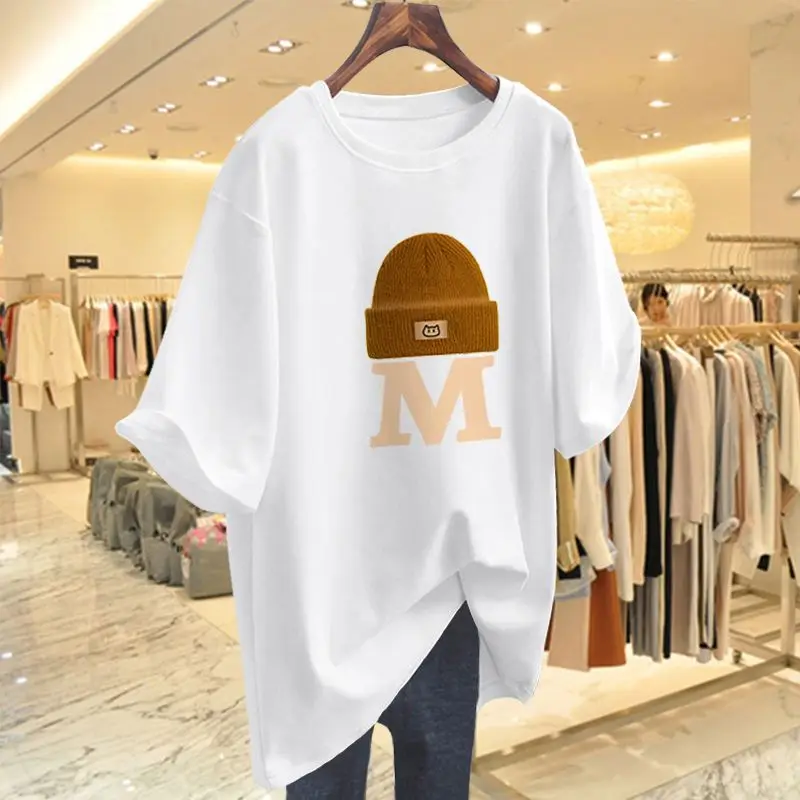 

Summer Vintage Y2k Basic Short Sleeve Top Tee, 100% Cotton Loose Casual Basic Pullovers, Women Clothing Cartoon Printed T-shirt