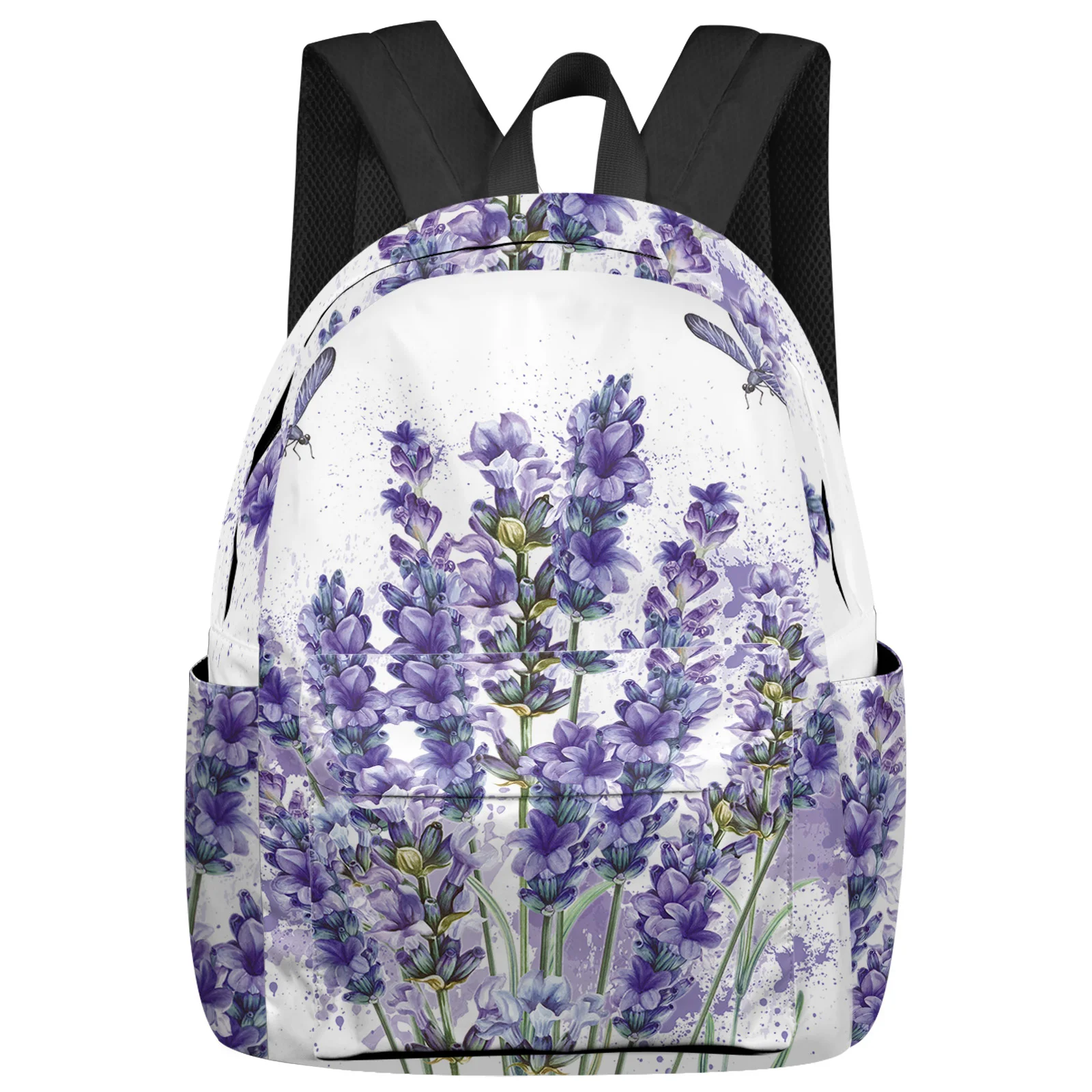 

Purple Flower Lavender Dragonfly White Women Man Backpacks Waterproof School Backpack For Student Boys Girls Bags Mochilas