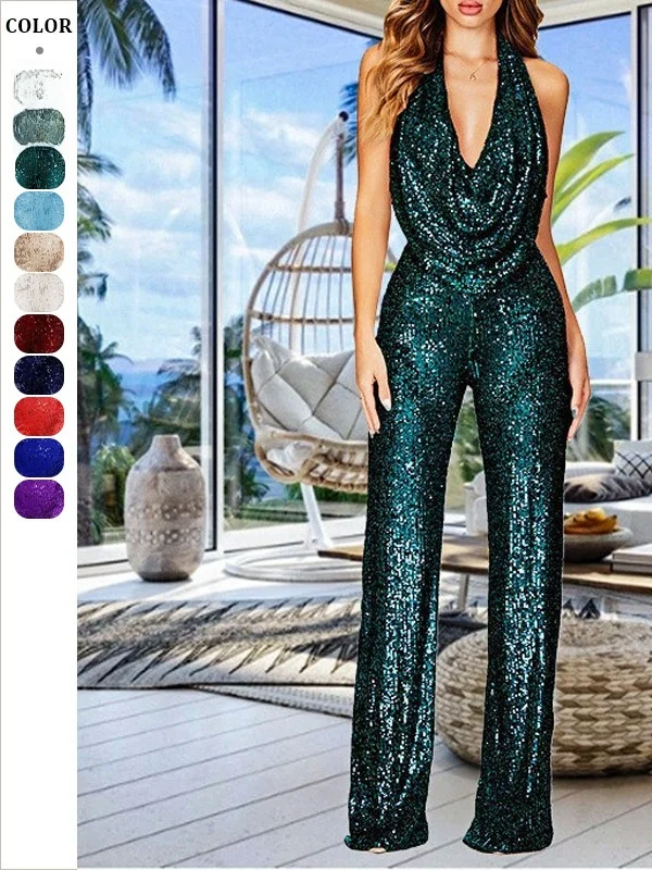 

Tagkita Sequined Street Sle High Waist Long Pants Jumpsuit Svel Ne Hanging iny Particle Women's Faion Summer 2025