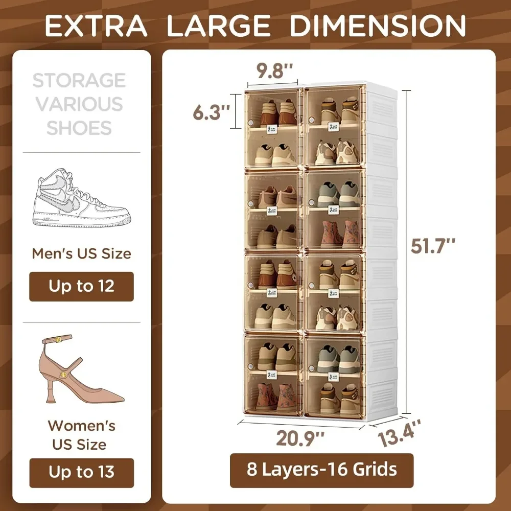 Shoe Cabinet Storage Box, Portable Folding Shoe Rack, Large Sports Shoes Cabinet Box Strong and Easy To Assemble 8-16 Grids