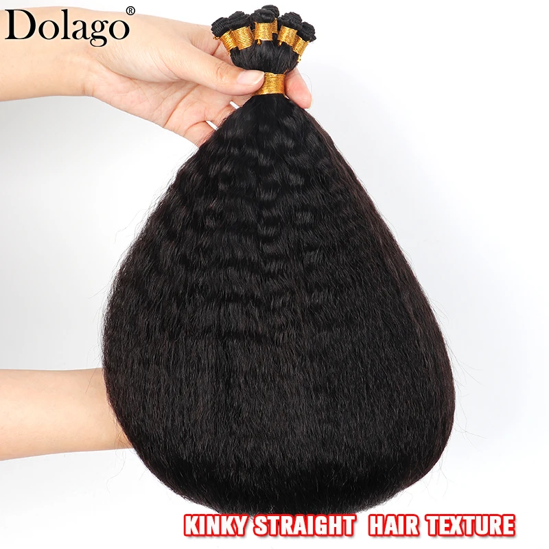 Mão amarrada trama extensões de cabelo kinky reta pacotes utah extensão gênio trama humano tecelagem completa cutícula cabelo para preto