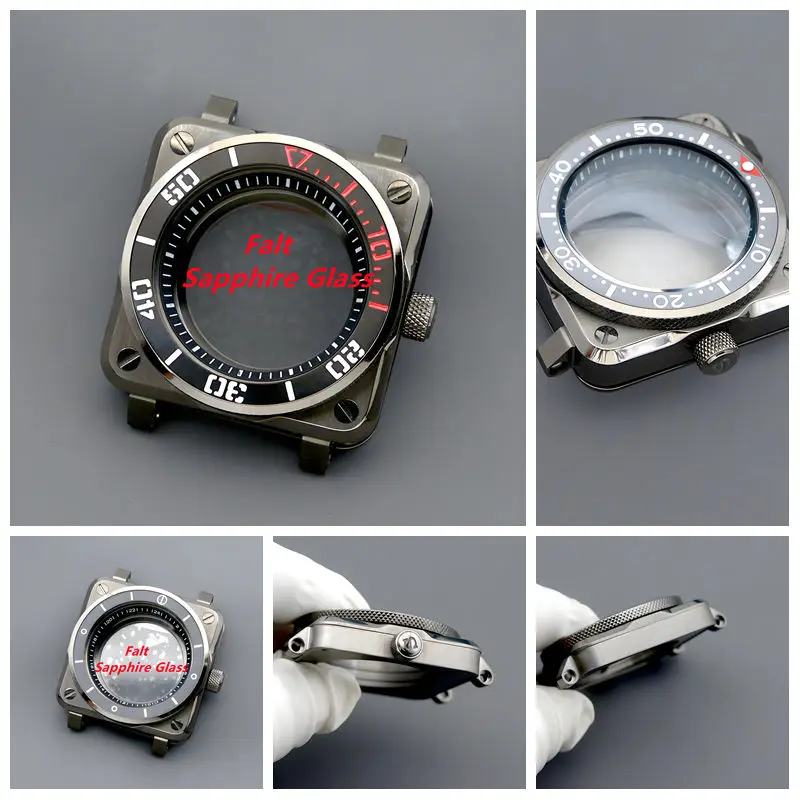 Gun Color Square Men's Dive Watch With Sapphire Crystal 10ATM Waterproof  Fit NH34 NH35 NH36 NH38 NH39 Auto