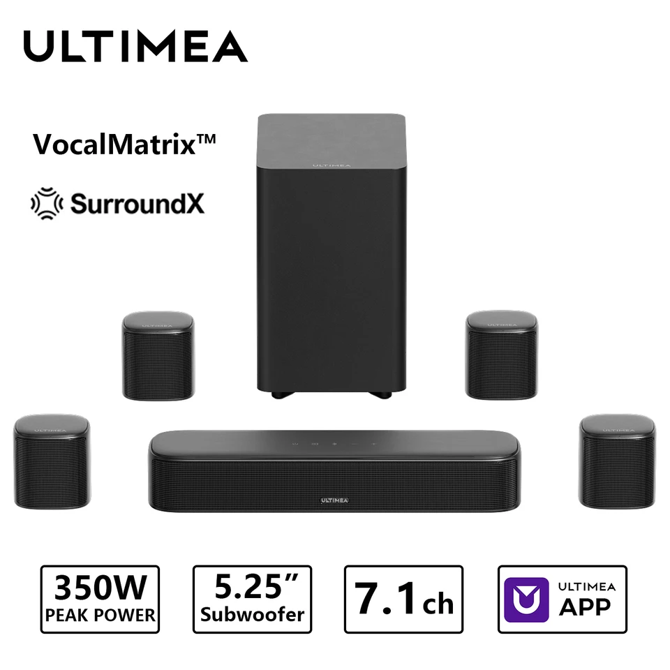 ULTIMEA 350W 7.1ch バーチャルサラウンドサウンドバー、サブ