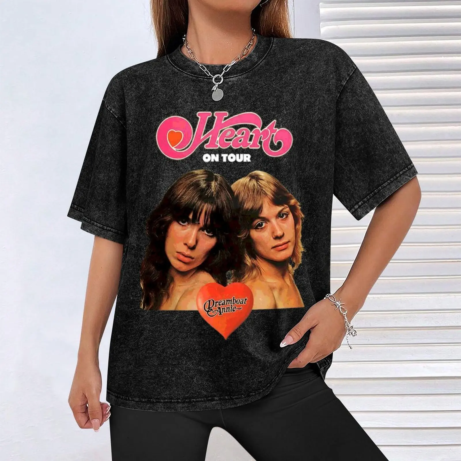 Camisa Anime Vintage essencial para homens, camisas azuis lisas, banda cardíaca Dreamboat Annie