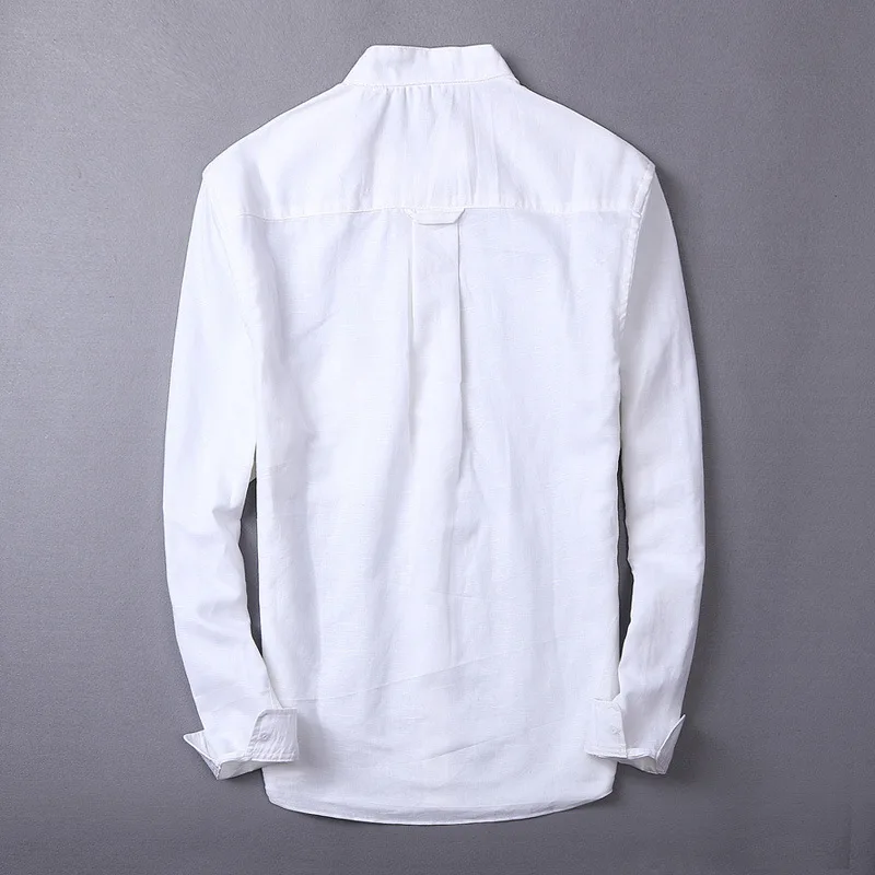 Harajuku Men's  Stand Collar Linen Shirt Long Sleeve Casual Button Down Cotton Linen Shirts Band Collar Beach Sold Color Shirt