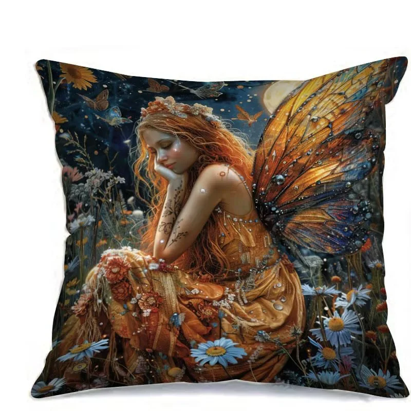 40x40cm Home Decor Enchanted Fairy Printed Throw Pillow Covers Pattern Cushion Cover Suitable For Sofa Bedroom Car Pillow Cover