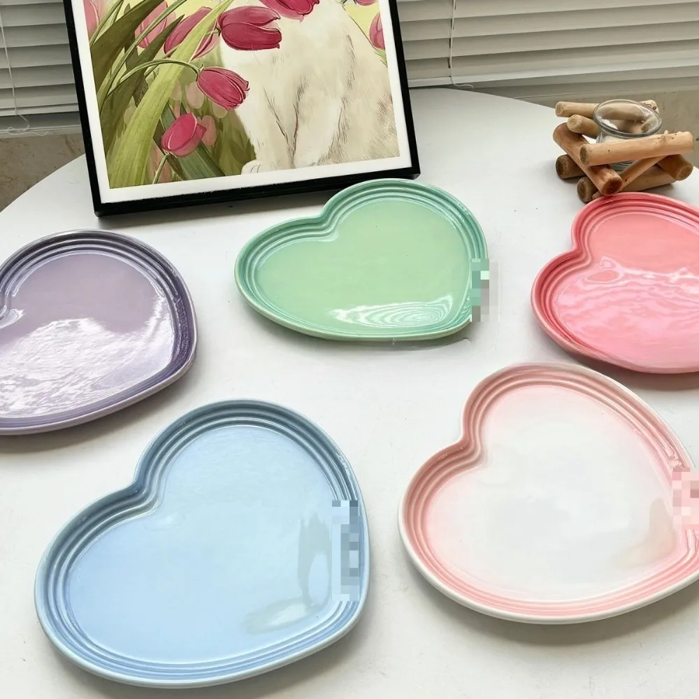 French Rainbow Plate Ceramics Household Heart-shaped Love Special-shaped Shallow Flat Fruit Western Food VegetableTrays