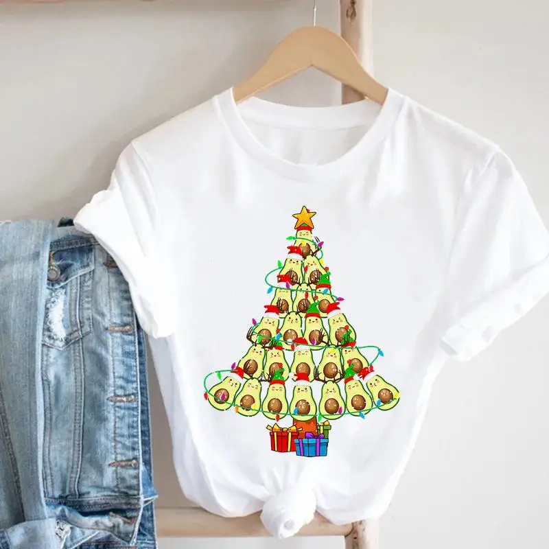 

Women Avocado 90s Trend Merry Christmas Tree Festival Winter Tshirt Nice Top Graphic Shirt T Tee Cartoon Pretty T-shirt