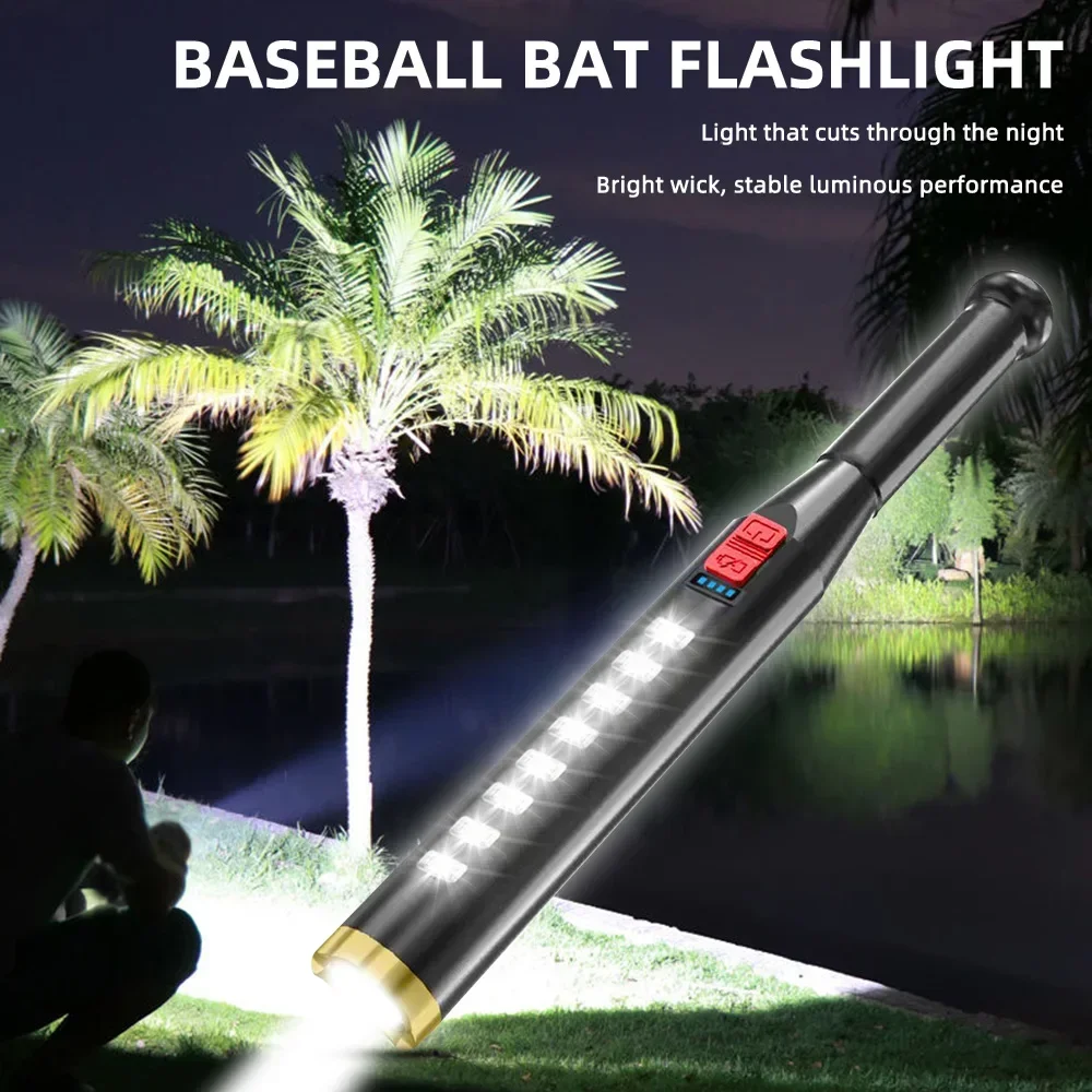 

COB Strong Light Flashlight Rechargeable Waterproof Self-defense Baseball Bat Tactical Torch Emergency Work Lamp Outdoor Patrol