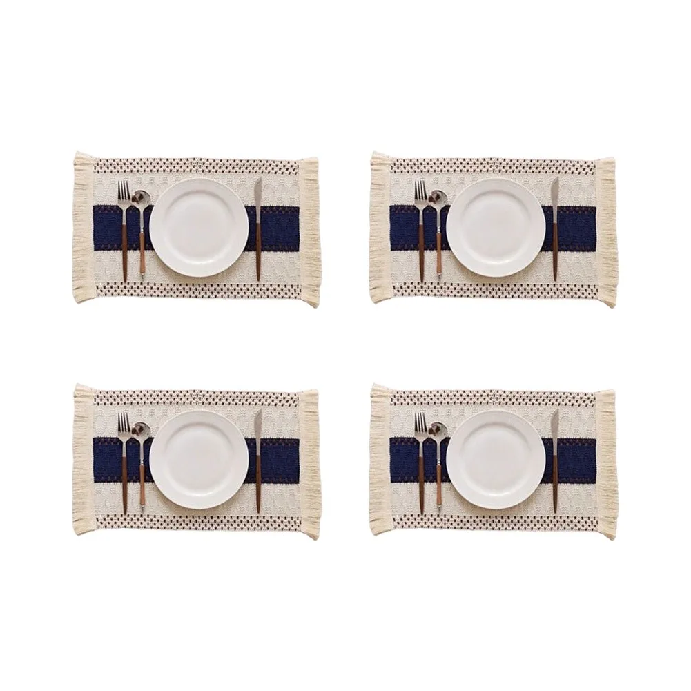 Polyester Placemats 4 Pack with Hollow Woven Texture and Fringe Trim for Heat Insulation Scratch Protection 30 x 45 CM