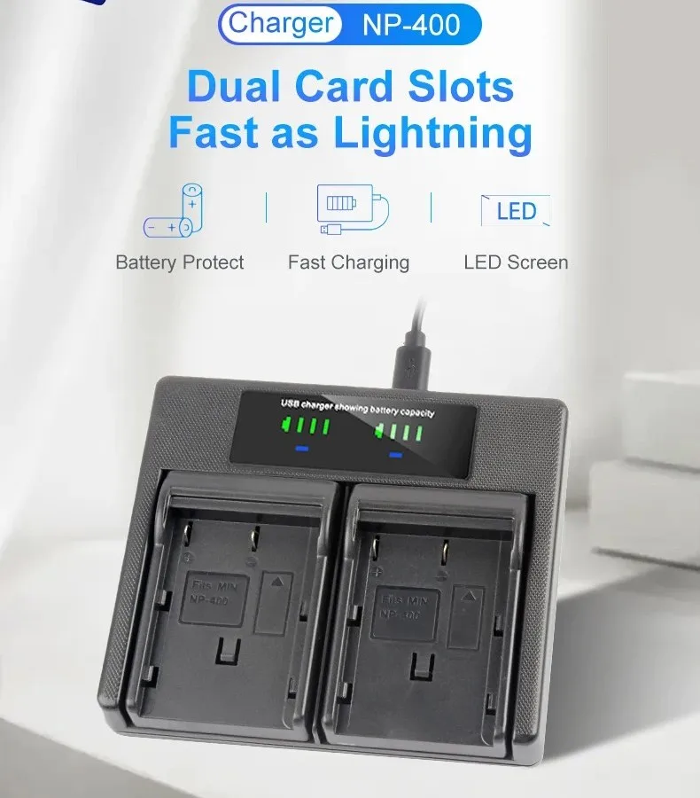 NP-400 NP400 D-LI50 Battery LCD USB Dual Charger for Pentax K10D K20D, Konica Minolta DiMAGE A1, A2, Dynax 5D, 7D, Maxxum 5D, 7D