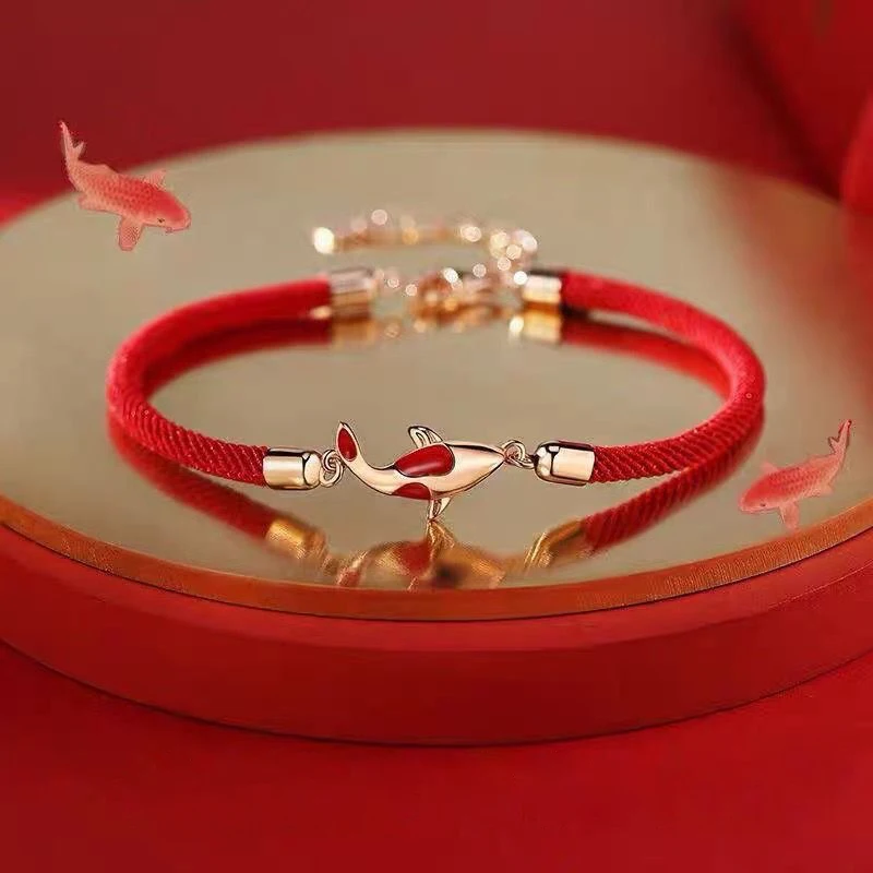 Hot 1Pc Good Luck Bracelet Braided Rope Koi Bracelet Red String Valentine Gift Couple Gift.