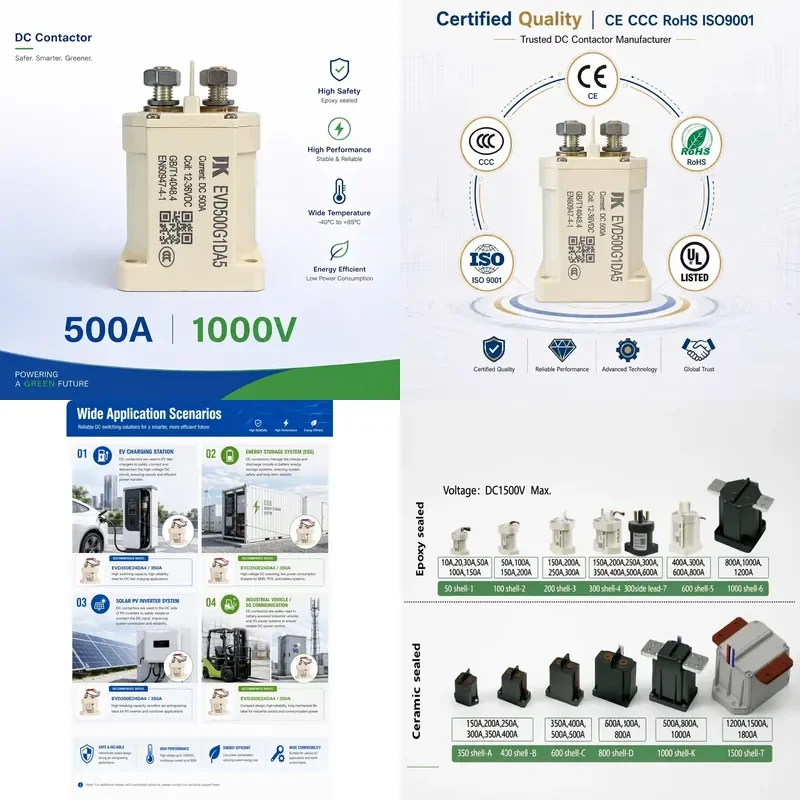 for Electric Vehicle DC Contactor 500A 1000VDC 12V 24V Coil Single Phase New Energy Vehicle Battery Circuit Breaker RoHS