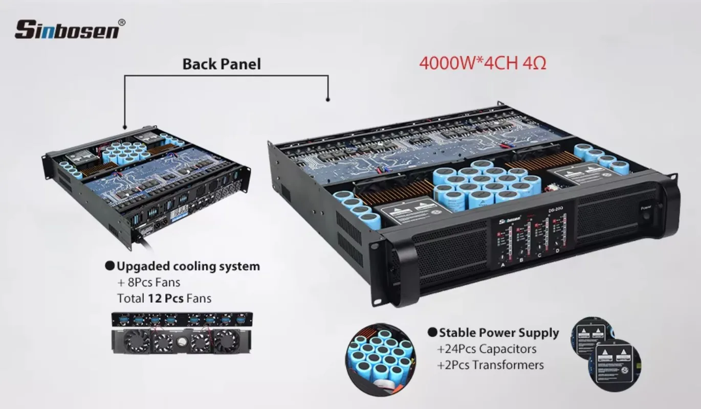 DS-20Q Sinbosen 4000 Watts Sound 4 Channel Professional Audio Power Amplifier 10000w