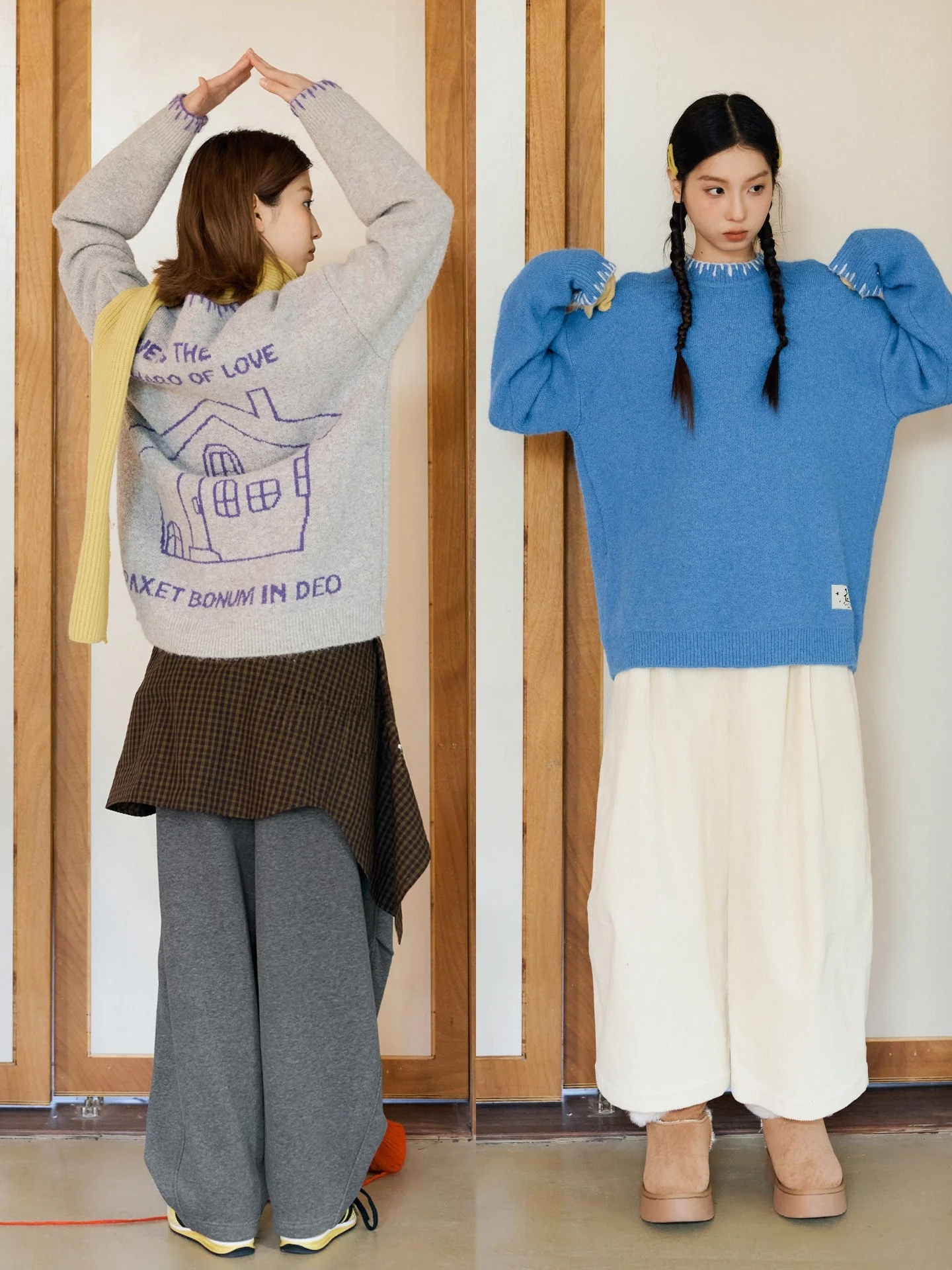 

Thiened Loose Knitted Sweater with Wool Twist Line Twin Peaks House Pattern Casual Sle Women's Autumn Winter Faion