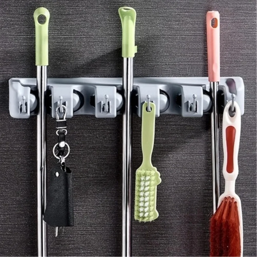 حامل مكنسة وممسحة مثبت على الحائط بتصميم مثقوب مقاوم للماء