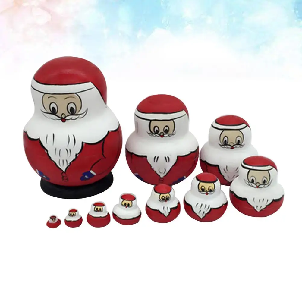 10 قطعة ماتريوشكا التعشيش تخزين المجوهرات عيد الميلاد سانتا اللعب ثلج الروسية الخشبية الهدايا المقتنيات الزينة