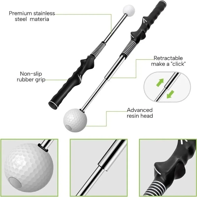 Retractable Golf Swing Trainer with Click Feedback Anti-Slip Rubber Grip Foldable Golf Practice Aid for Indoor Outdoor Training