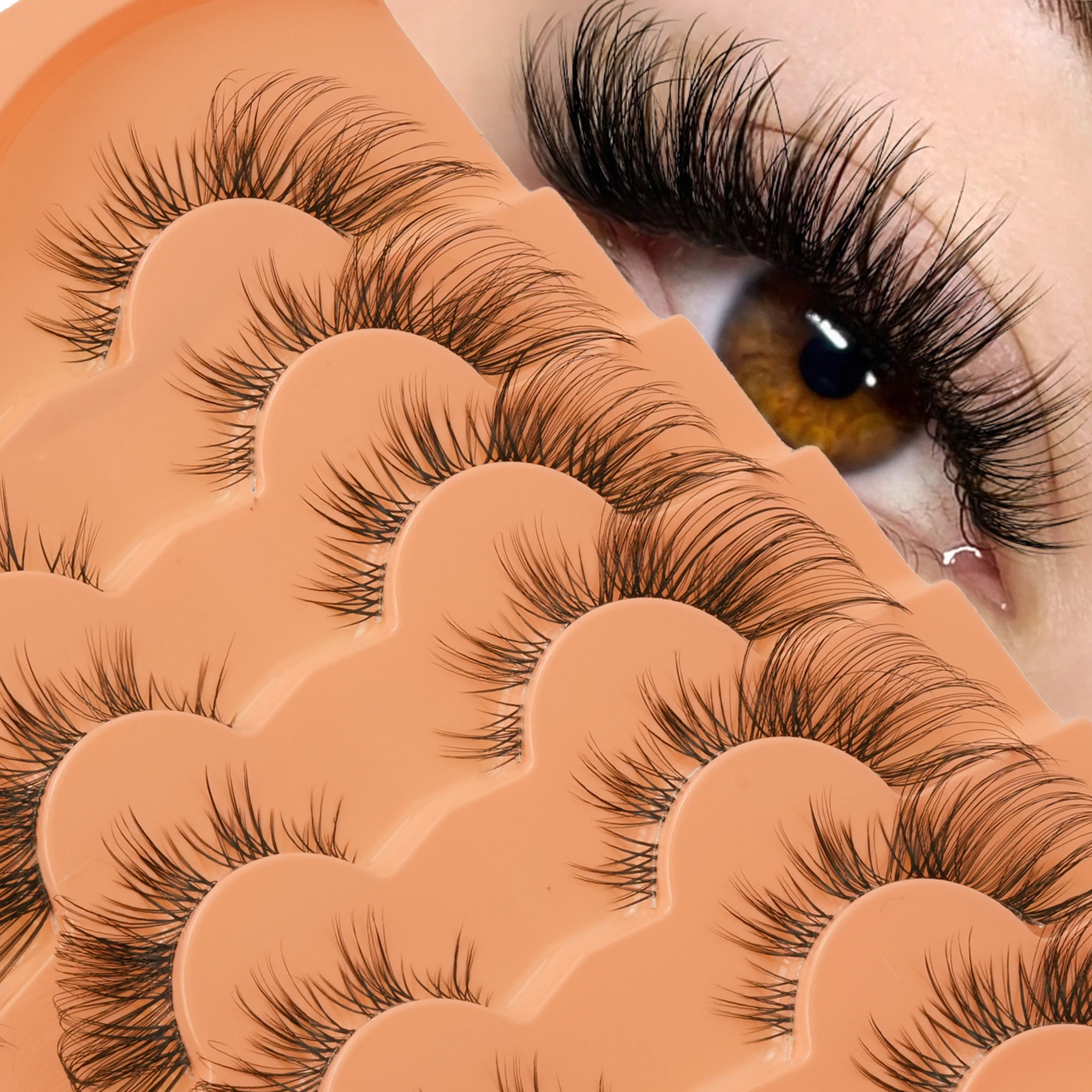 8 Pairs Wispy Criss‑Cross Strip False Eyelashes Fluffy Faux Mink Natural Voluminous Reusable Fake Lashes for Women Makeup