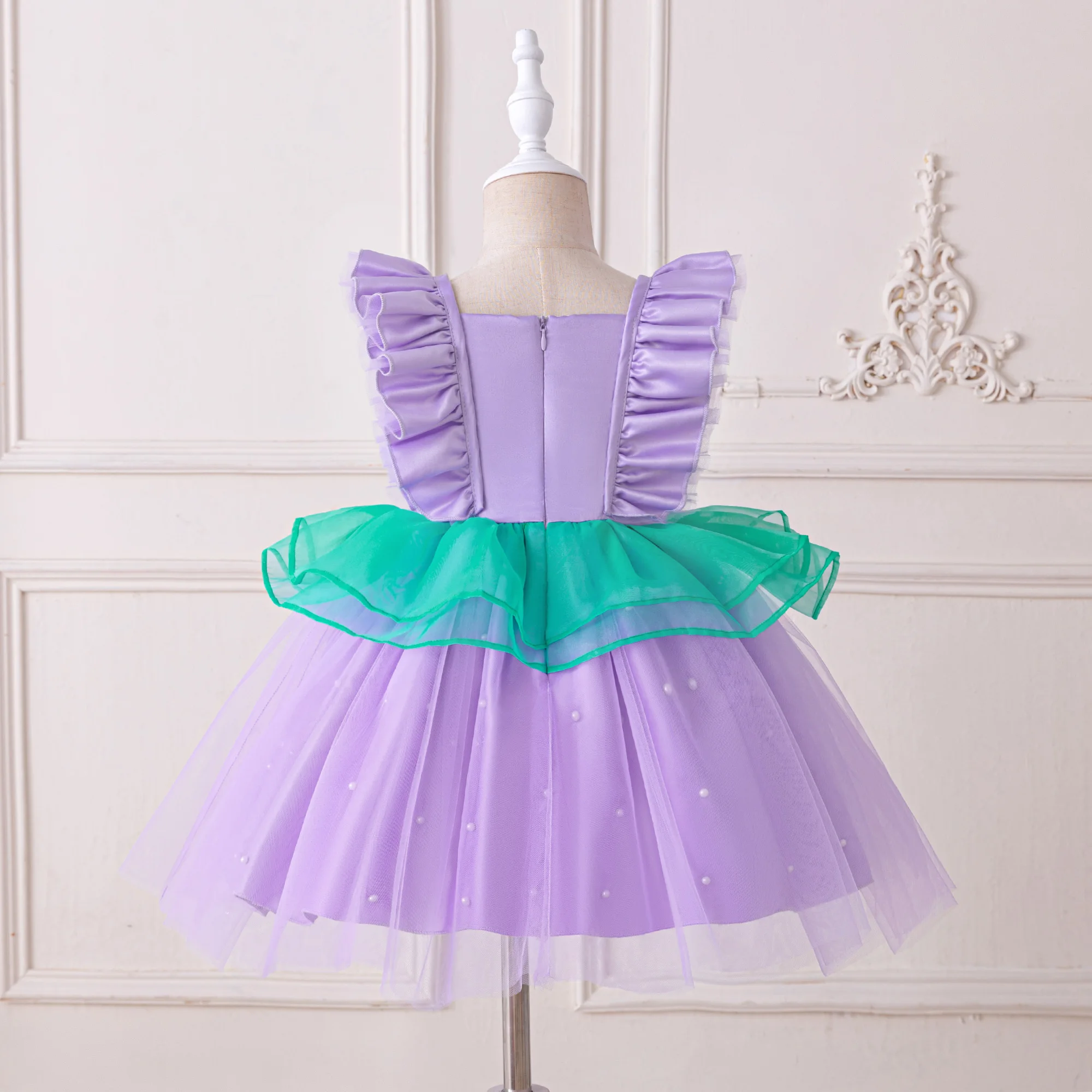 Kleine Meerjungfrau Ariel Partykleid für Mädchen, Karneval Cosplay Halloween Kostüm, Geburtstags-Prinzessinnenkleid, Meerjungfrauen-Kinderkleidung – Detail 4