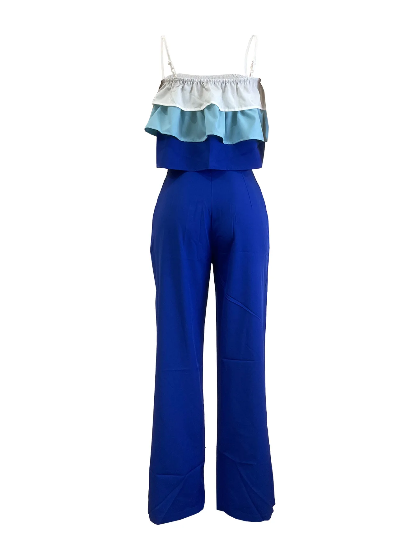 Y6056 Fashion Party Set da donna Patchwork Cascading Ruffles Strap Crop Top e abito a gamba larga 2025 Chic Due set da 2 pezzi Outfit