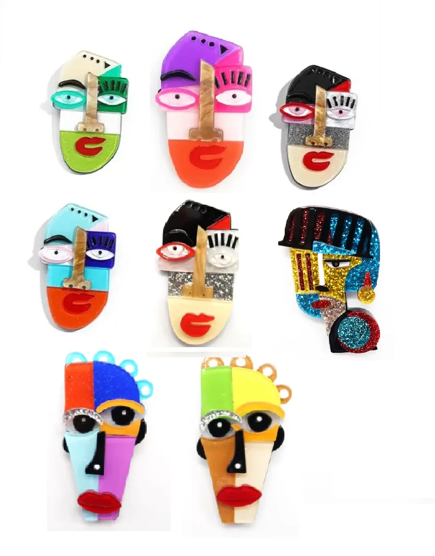 Acrylic Face Brooch,Modern Art Party/Office Pin, Unisex Multicolor Jewelry Gift for Women & Men, Abstract Portrait Fashion Acces