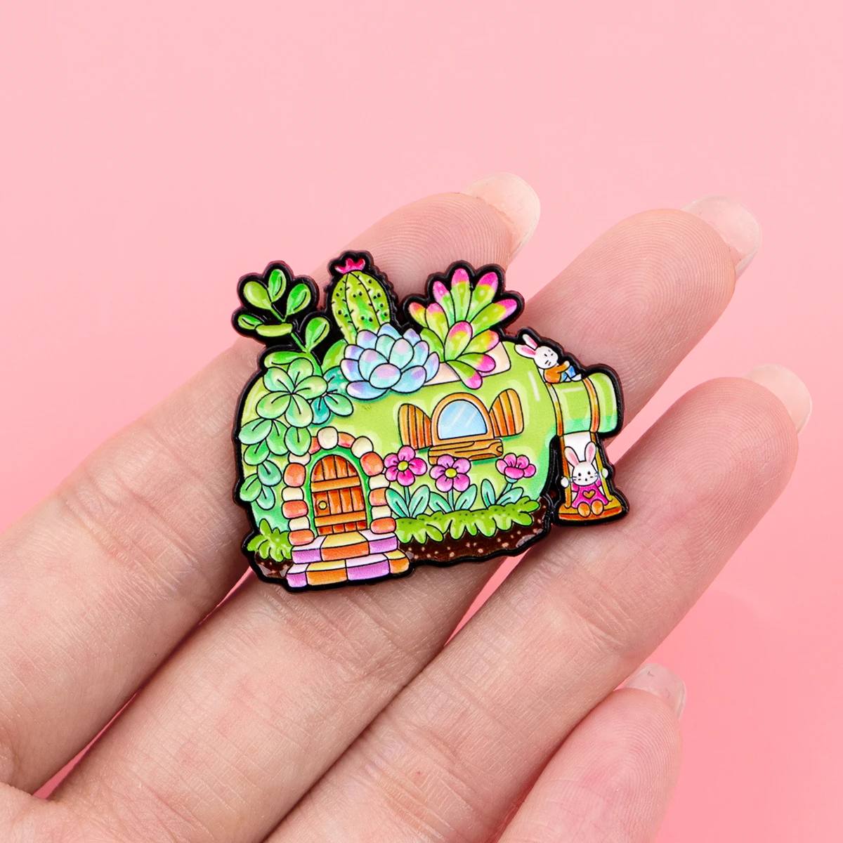 Succulent Plants Enamel Pin Cartoon Cat Badges on Backpack Cute Frog Brooches Hat Lapel Pins Cosplay Accessories  Gifts