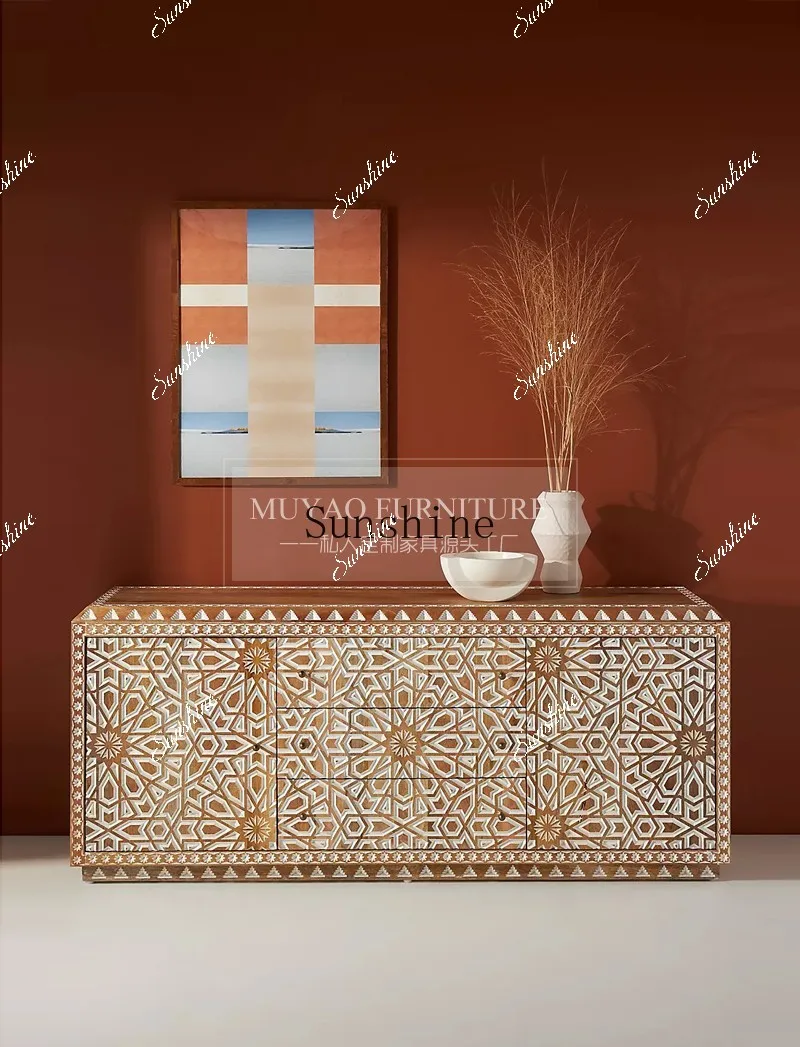 

French retro all-solid wood dining edge decorative entrance cabinet design entrance hall FT