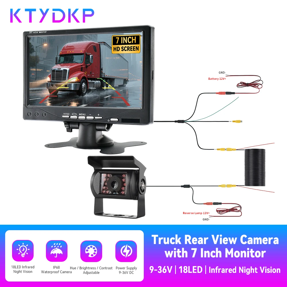 

Комплект резервной камеры и монитора с широким напряжением 24 В, 7 дюймов, водонепроницаемая система заднего вида HD 1024*600 для автобуса, фургона, коммерческого автомобиля