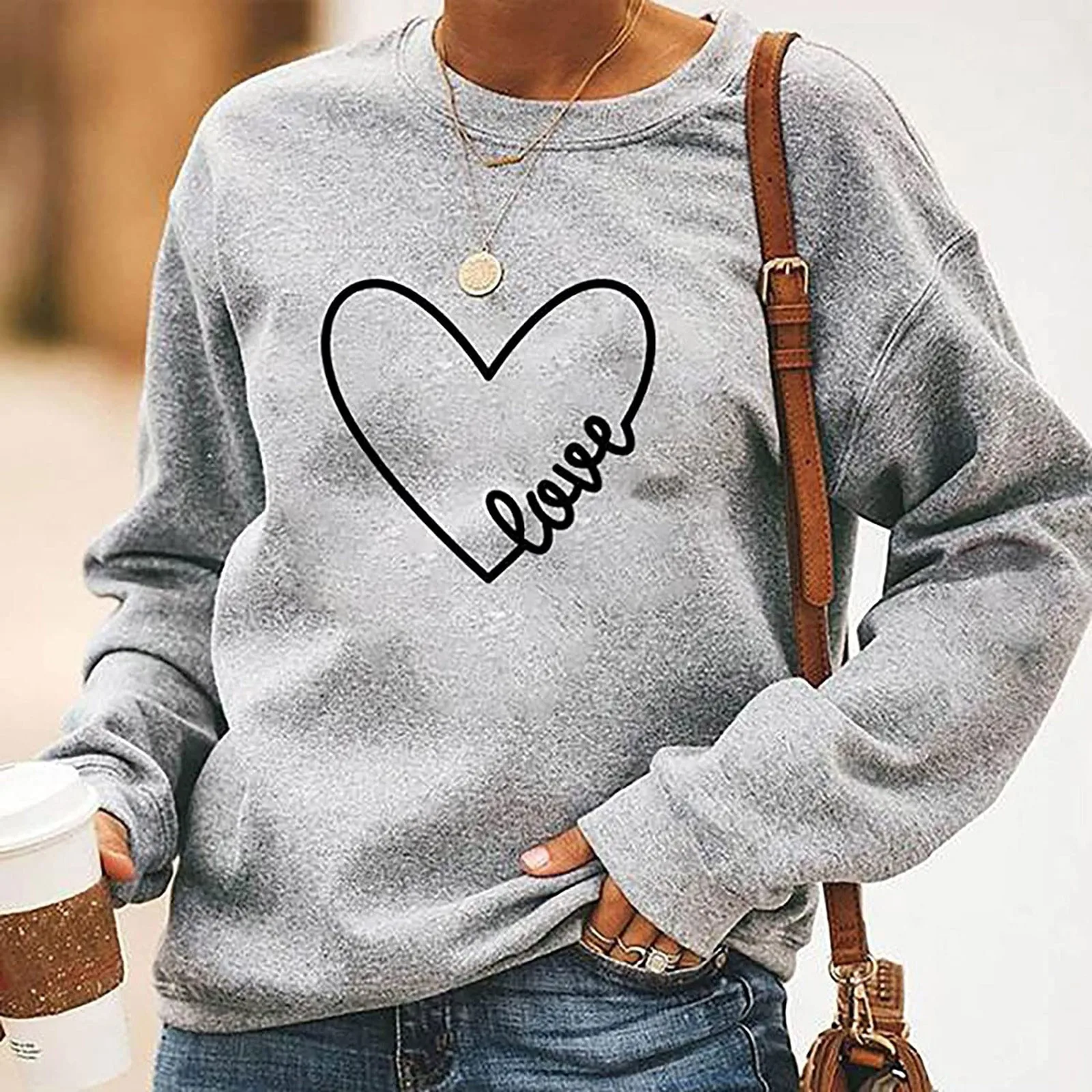 

Women Casual Sweatshirt Christmas Reindeer Heart Pattern Printed Thanksgiving Day Printed Tops Long Sleeve Round Neck Pullovers