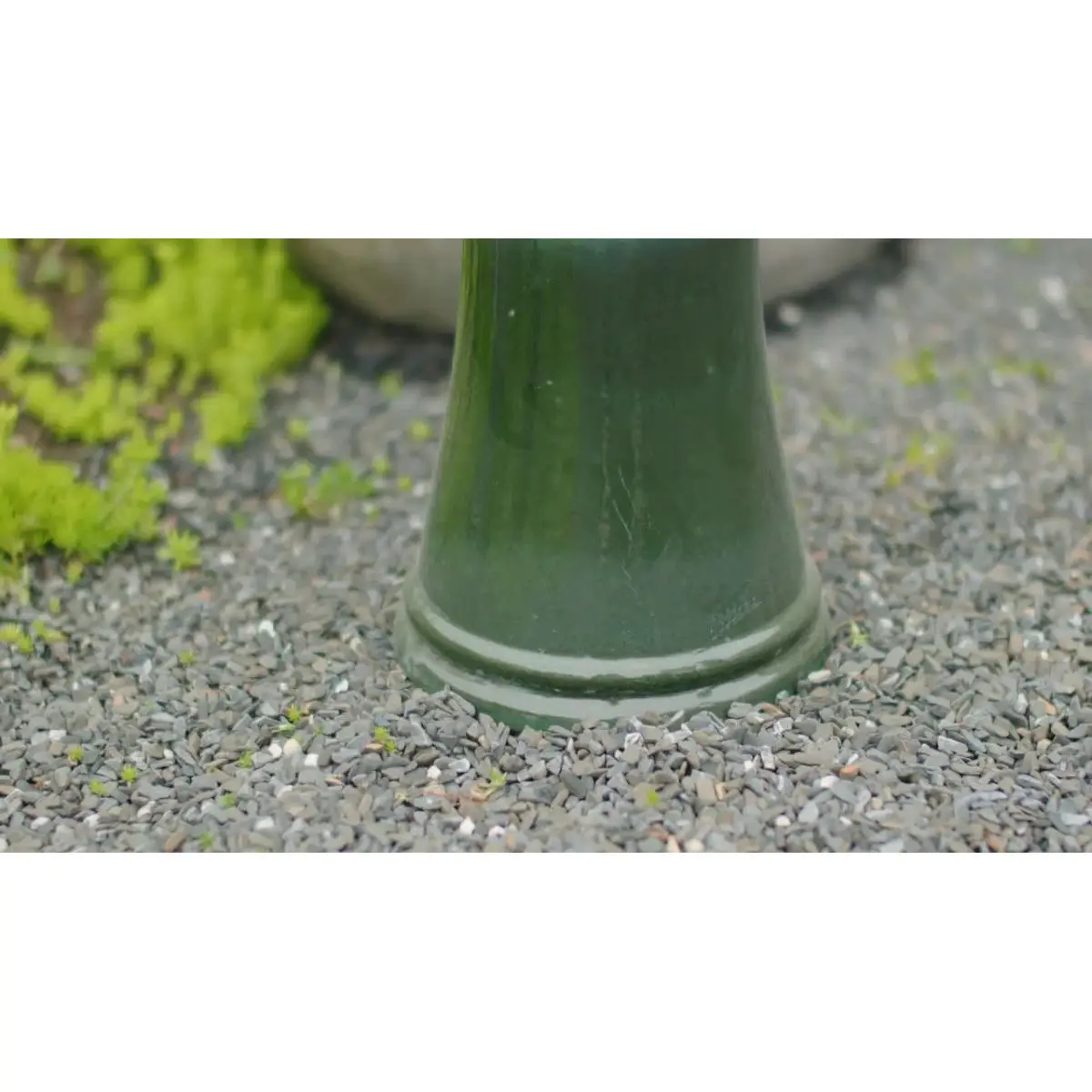 Handmade glazed ceramic bird bath, 17" concentric ripple embossed tray & 18" pedestal base, white to sage green ombre gradient glaze outdoor bird feeder for yard, lawn, patio & backyard view 7