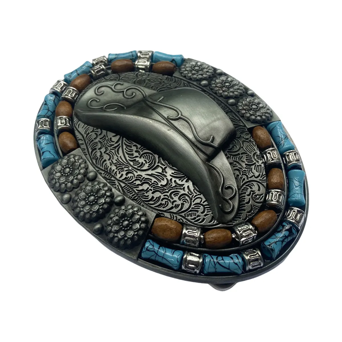 Picture 5: Retro Western Cowboys Hat Belt Buckle Drop Shipping - Oval Style Blue Turquoise Belt Buckle for Men