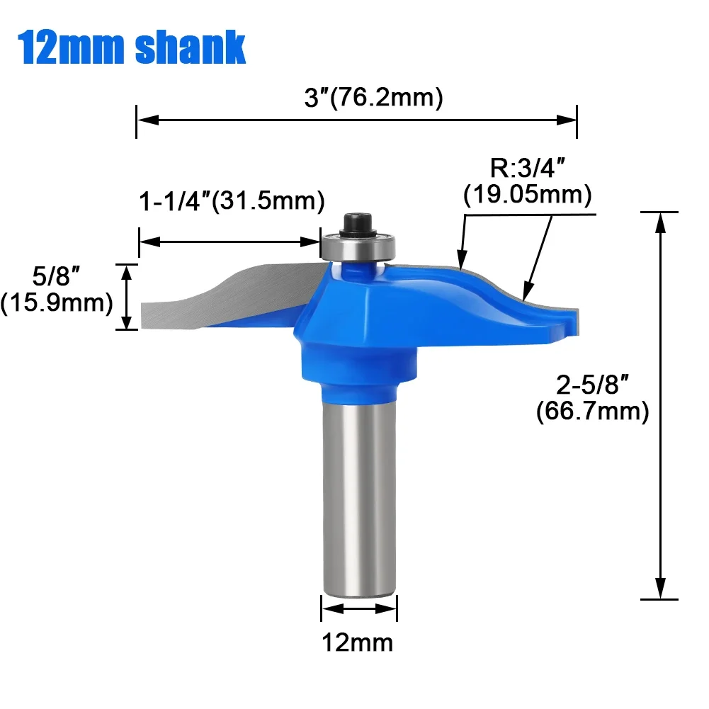 12 Shank Milling Cutter Set for Woodworking: Router Bit, Tenon Cutter, Cove Panel Raiser, Round Over Rail & Stile