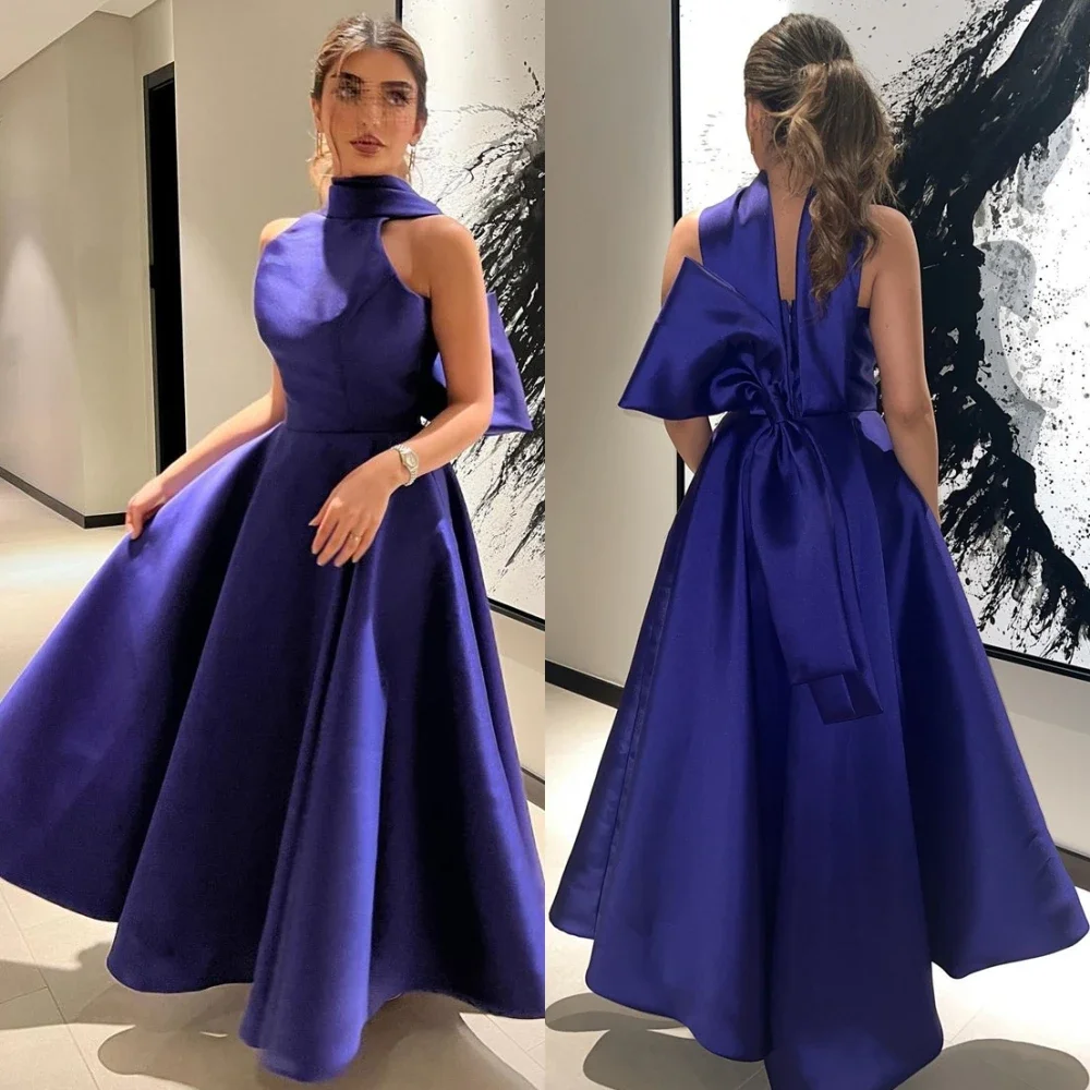 

Jiayigong Elegant Fashion High Collar Floor Length Sleeveless Satin Ruched Formal Evening Gowns Summer فساتين سهرة 칵테일드레스