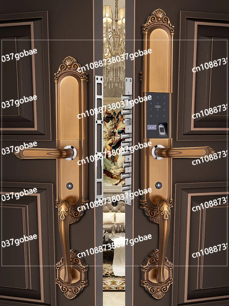 Retro Double-Open Household Large Copper Door Household Anti-Theft Door Handle Smart Lock